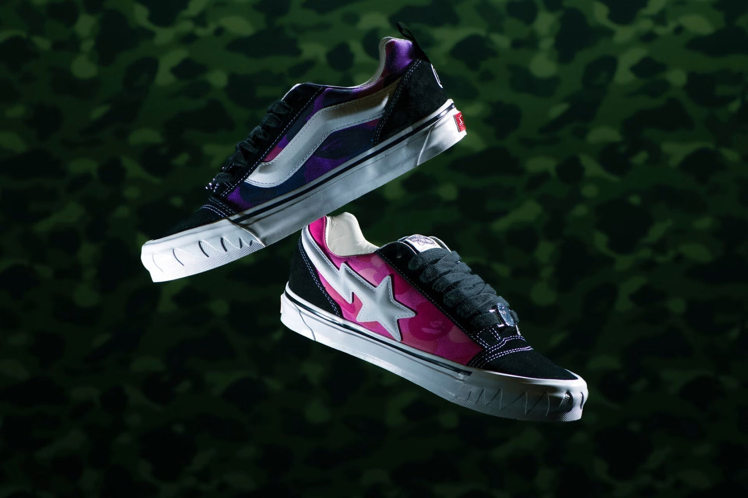 BAPE x Vans dropt twee nieuwe Knu Skool Camo colorways op 15 juli