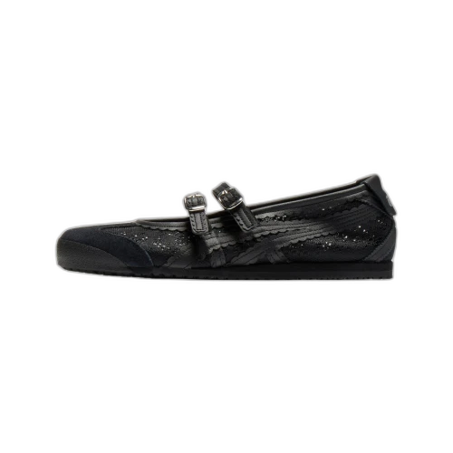 Onitsuka Tiger Mexico 66 TGRS Jacquard Mesh Black, zijaanzicht met jacquardmesh en metallic accenten