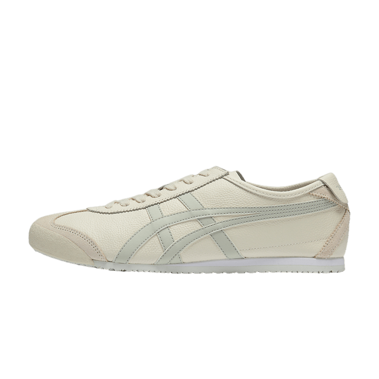 Onitsuka Tiger Mexico 66 Cream Light Sage, zijaanzicht met crème lederen upper en lichtgrijze strepen