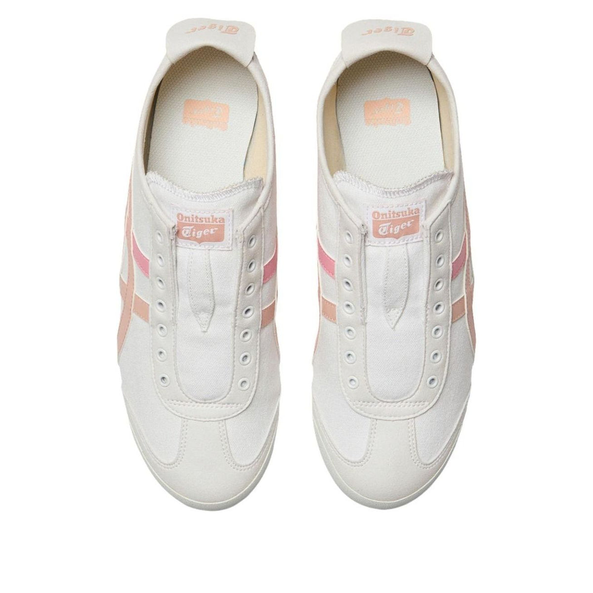Onitsuka Tiger Mexico 66 Slip-On White Ginger Peach, bovenaanzicht met gaatjes-sluiting en merklogo