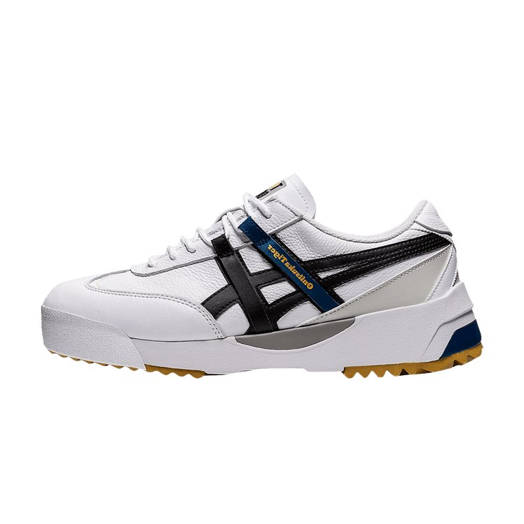 Onitsuka Tiger Delegation EX White Black, zijaanzicht met witte leren schoen, zwarte middenstrook
