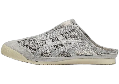Onitsuka Tiger Mexico 66 Sabot Pure Silver, zijaanzicht met mesh-structuur en witte zool, sportief design
