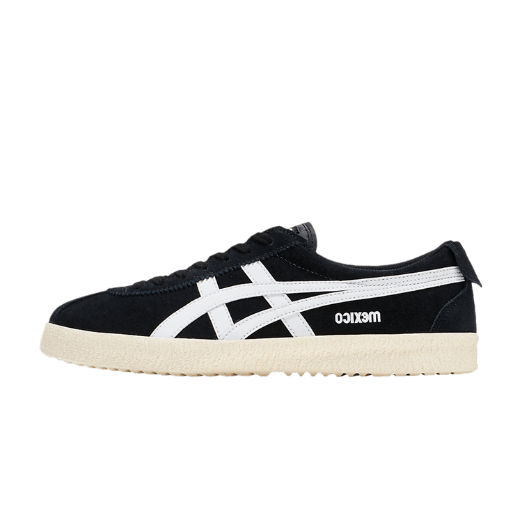 Onitsuka Tiger Mexico Delegation Black White, zijaanzicht met zwart suèdeleer en witte dwarsstrepen
