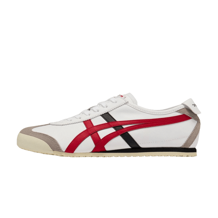 Onitsuka Tiger Mexico 66 White Classic Red, zijaanzicht met witte bovenkant, rode en zwarte streepaccenten