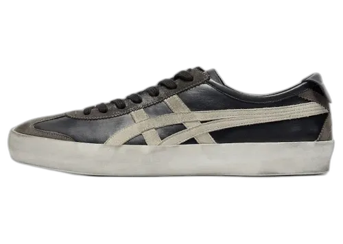 Onitsuka Tiger Mexico 66 Italian Made Black White, zijaanzicht met zwart leer, crèmekleurige streep en witte platformzool