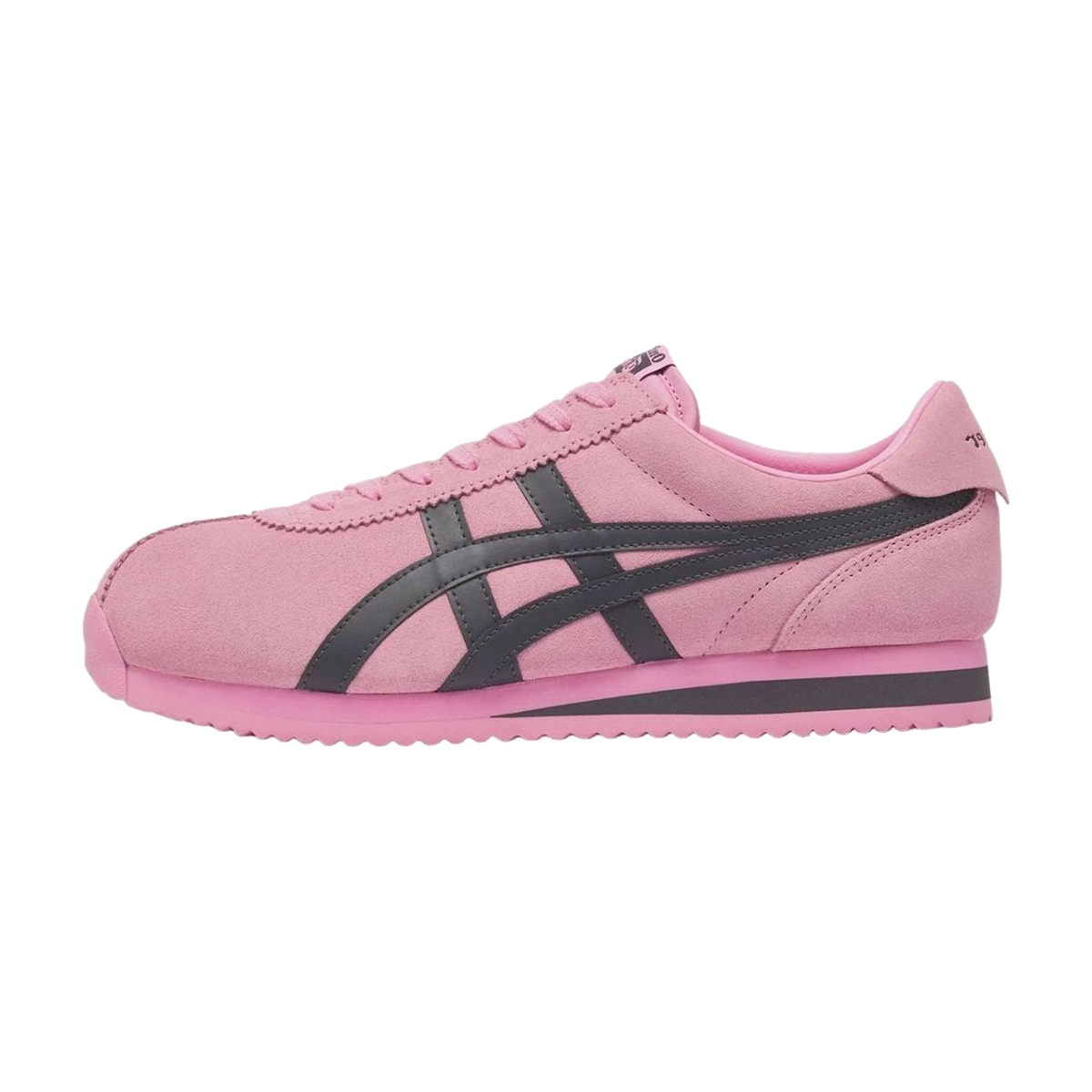 Onitsuka Tiger Tiger Corsair Prism Pink Indigo Navy zijaanzicht met roze suède en donkergrijs streeppatroon