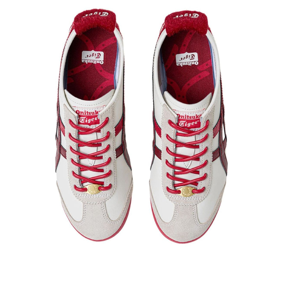 Onitsuka Tiger Mexico 66 Year of the Horse, bovenaanzicht met Onitsuka Tiger logo, rode veters en bordeaux hielkraag
