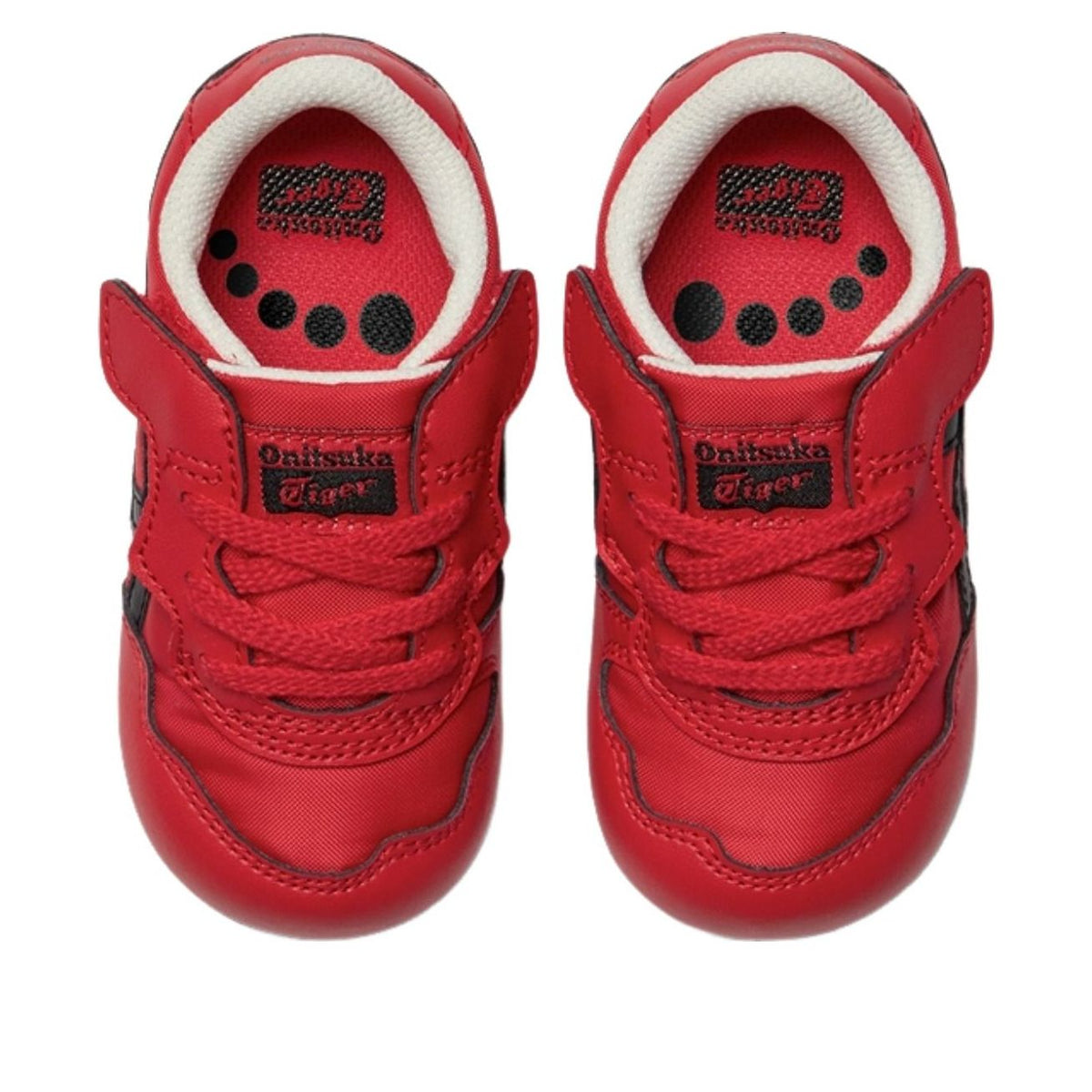 Onitsuka Tiger Serrano Classic Red Black (TD) bovenaanzicht, rode veters en wit gevoerde opening met merk branding