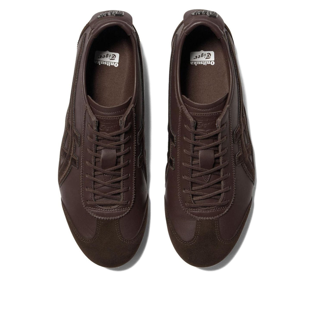 Onitsuka Tiger Mexico 66 Driving Licorice Brown, bovenaanzicht met gestroomlijnde veters en logodetail