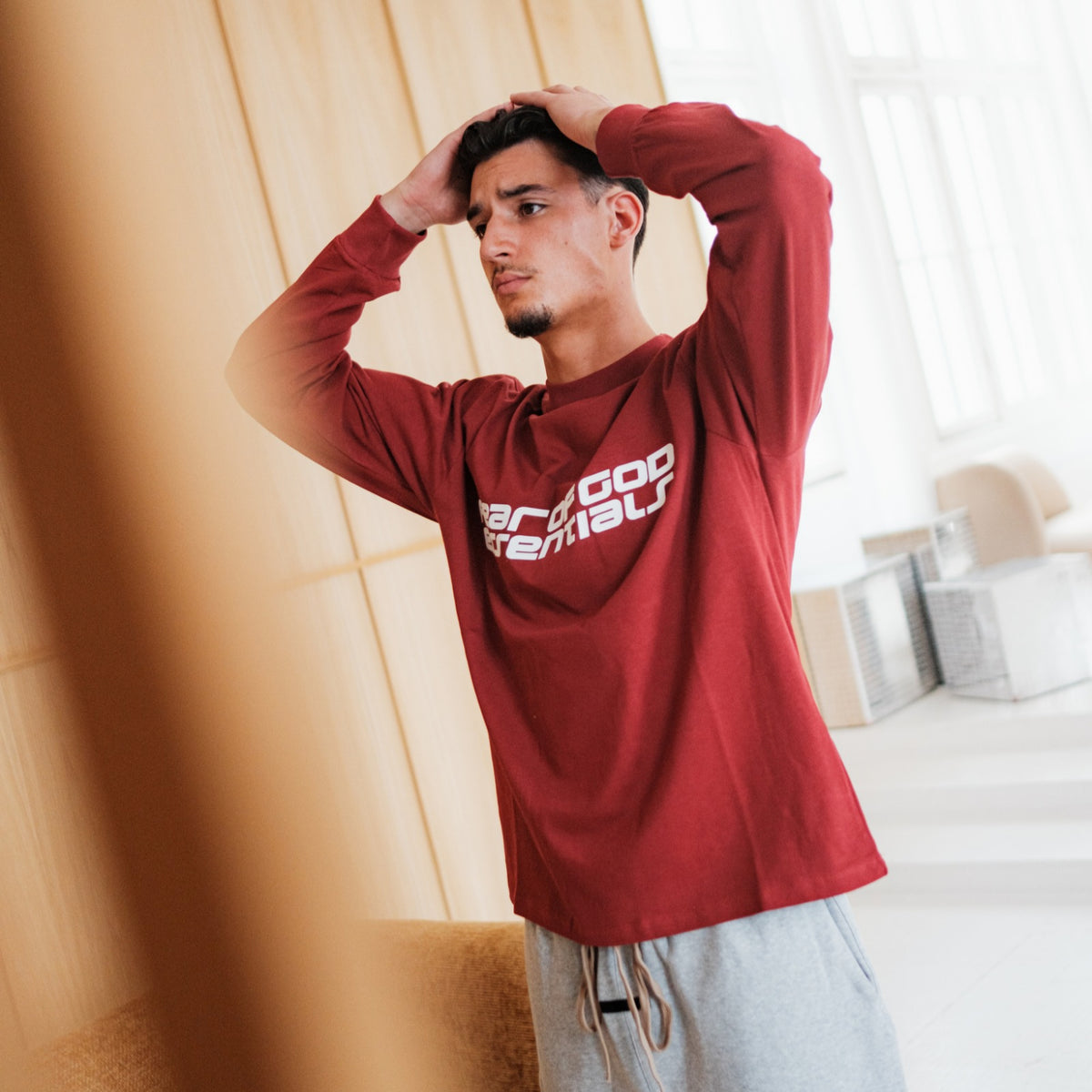 Fear of God Essentials 90s Longsleeve Crimson