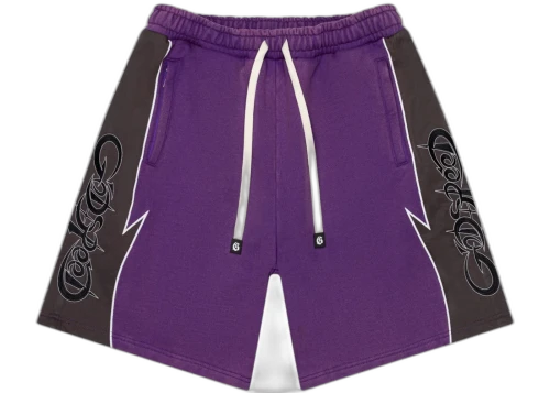 Godspeed Halftime Shorts Purple/Graphite, vooraanzicht met paars hoofdpaneel, zwarte zijstroken en witte details