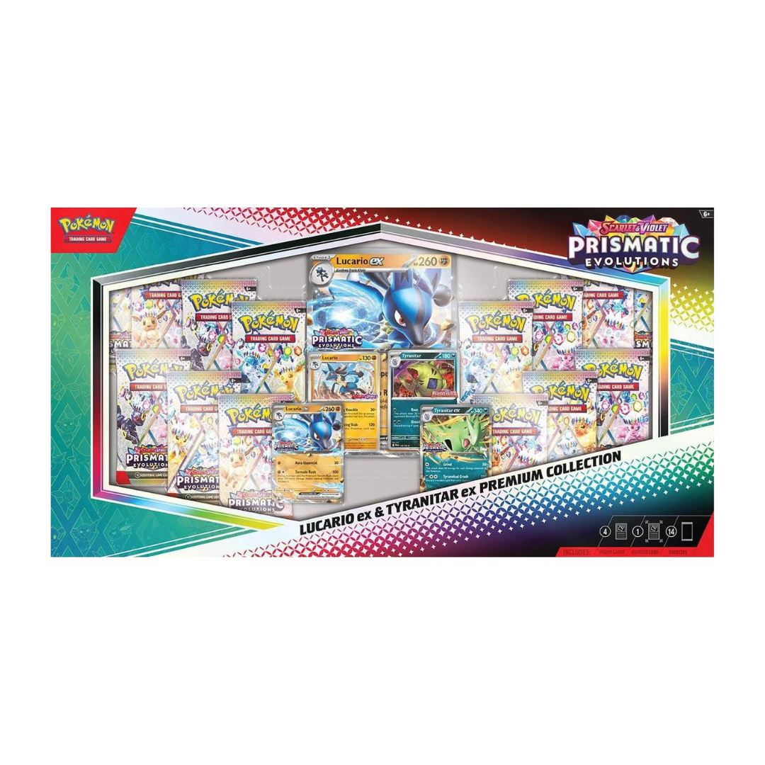 Pokémon Prismatic Evolutions Lucario ex & Tyranitar ex Premium Collection