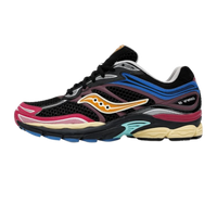 Saucony ProGrid Omni 9 Black Multi sneakers in black with blue pink and cream accents and layered mesh details shown in side profile