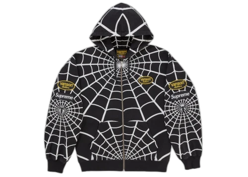 Supreme Vanson Leathers Spider-Man Zip Up Hooded Sweatshirt Black