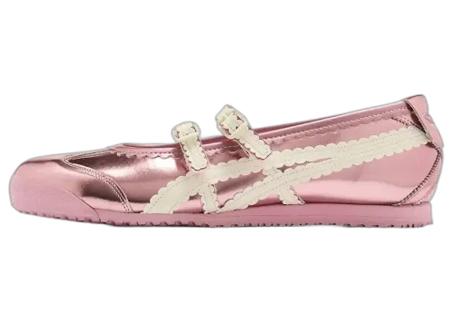 Onitsuka Tiger Mexico 66 TGRS Metallic Pack Crystal Pink Cream, zijaanzicht met metallic roze upper