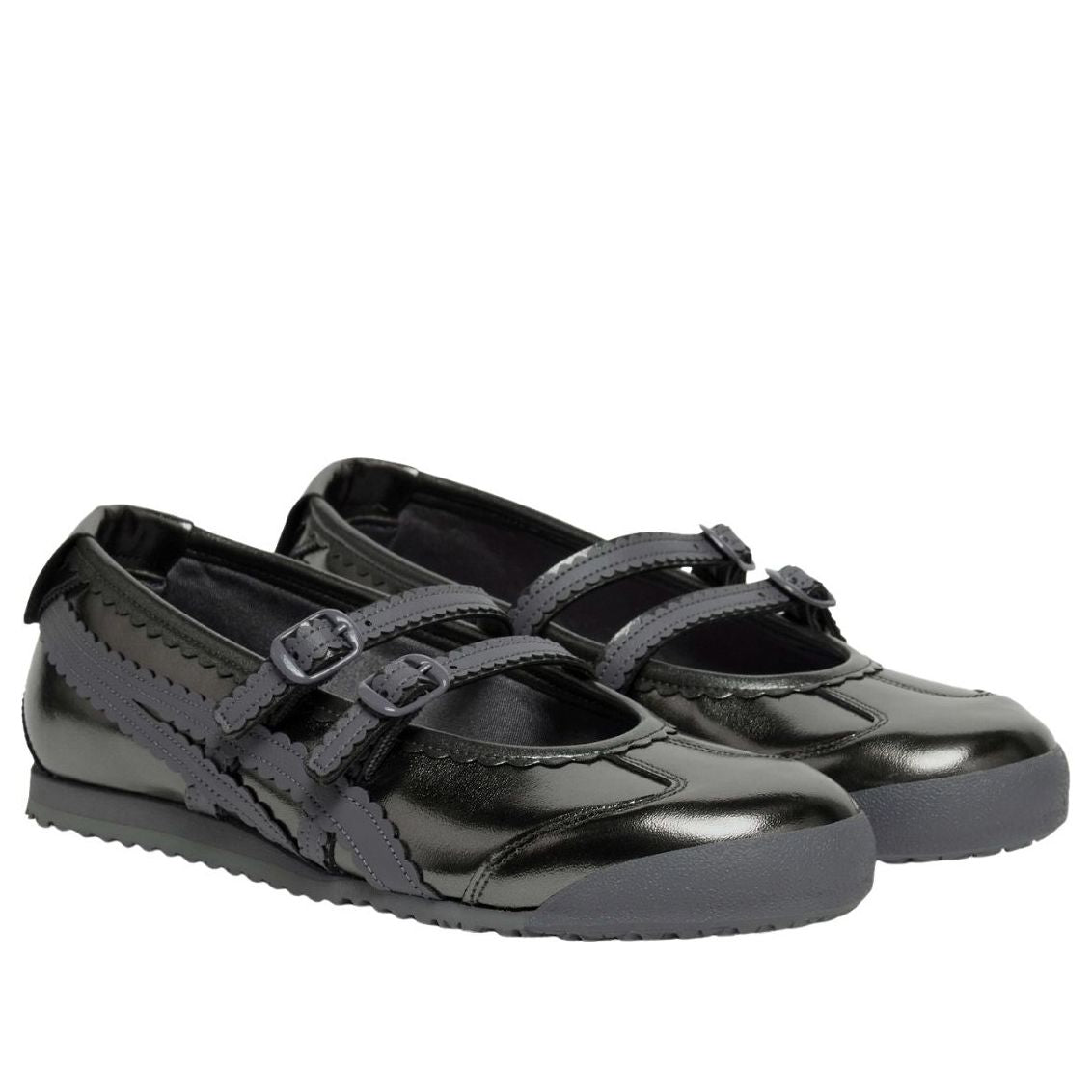 Onitsuka Tiger Mexico 66 TGRS Metallic Pack Gunmetal Metropolis, paar samen met Mary Jane-riempjes en buckle-sluitingen