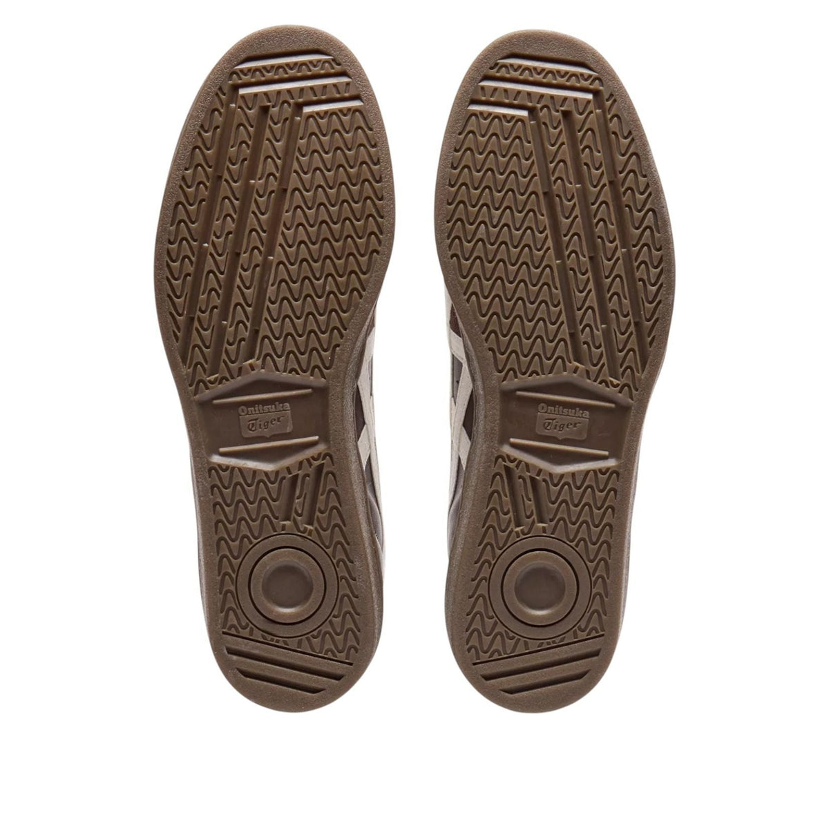 Onitsuka Tiger GSM Dark Brown Cream, zoolprofiel met golfpatroon en logodetail