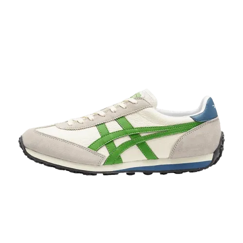 Onitsuka Tiger EDR 78 Cream Garden Green, zijaanzicht met crème en groen suède, blauwe hiel
