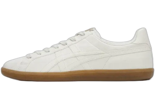 Onitsuka Tiger DD Trainer Beige White Gum, zijaanzicht met witte leren bovenwerk en gummi zool
