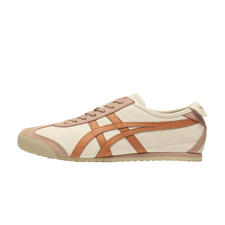 Onitsuka Tiger Mexico 66 Birch Rust Orange zijaanzicht met crème en roestbruine kleurvlakken, gestructureerde zool