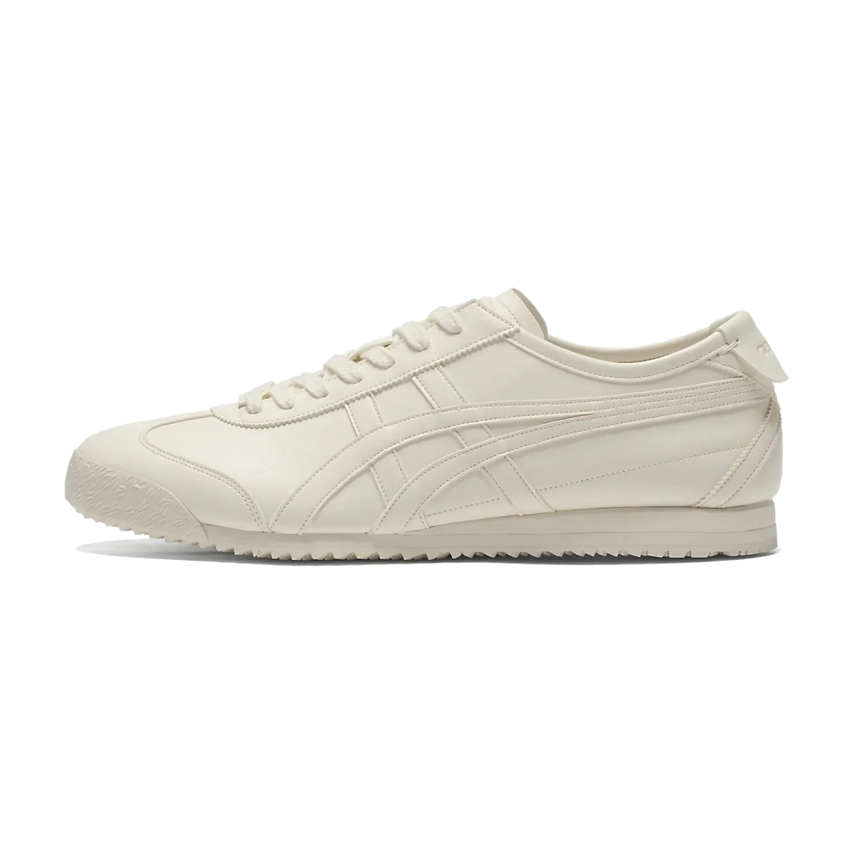 Onitsuka Tiger Mexico 66 Cactful-S White, zijaanzicht van wit leren sneaker met gestructureerde zijpanelen en rubberzool