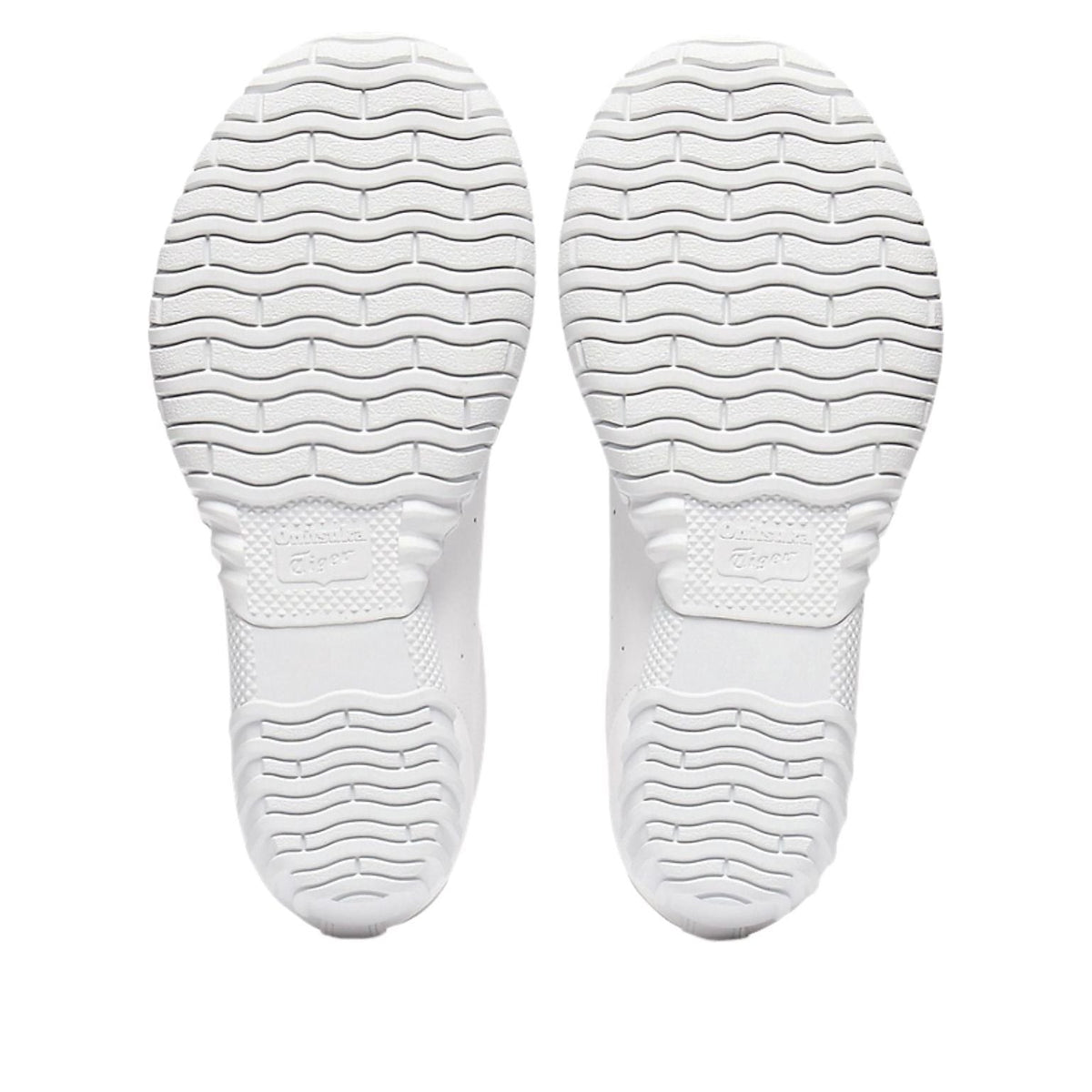 Onitsuka Tiger Duck Tiger TR Triple White, zoolprofiel met golvend patroon en witte rubber