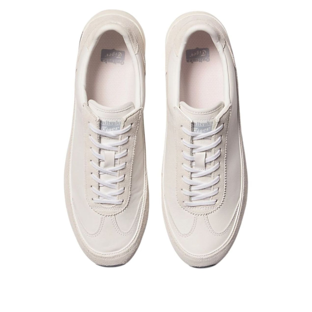 Onitsuka Tiger HSINTI White bovenaanzicht paar toont wit leer en gestikt profiel
