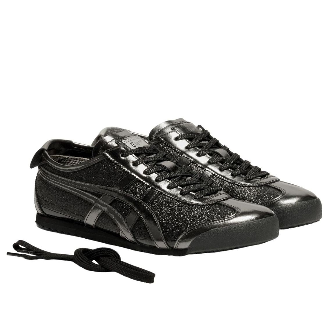 Onitsuka Tiger Mexico 66 Glitter Pack Black Gunmetal, paar samen met veters, glitter en metallic accenten zichtbaar
