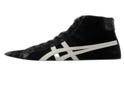 Onitsuka Tiger Fabre MT Italian Made Black White, zijaanzicht met zwart suède en witte diagonal stripe
