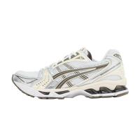 ASICS Gel-Kayano 14 White Ivory, zijaanzicht met witte mesh, beige accenten en donkergrijze zool