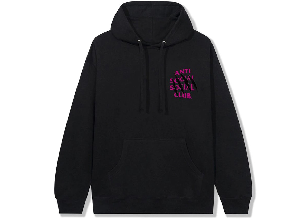 Anti Social Social Club After Us Hoodie Black, vooraanzicht met klein magenta logo op borst, zwart katoen met drawstring