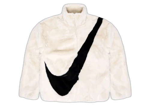 Nike Sportswear Women's Oversized Swoosh Logo Faux Fur Jacket Fossil/Black