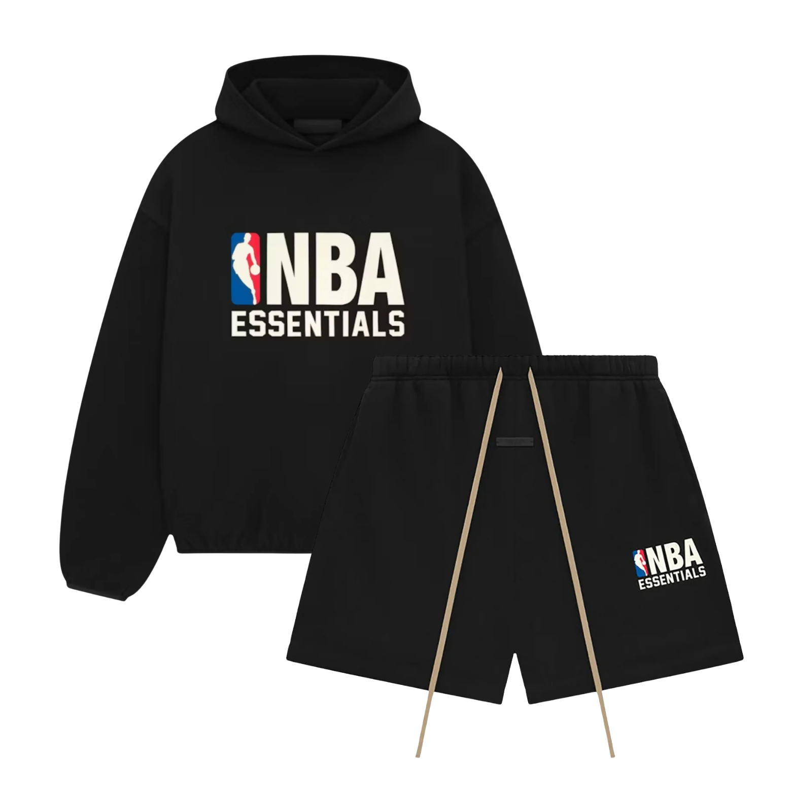 Fear of God Essentials NBA Black White Hoodie + Shorts