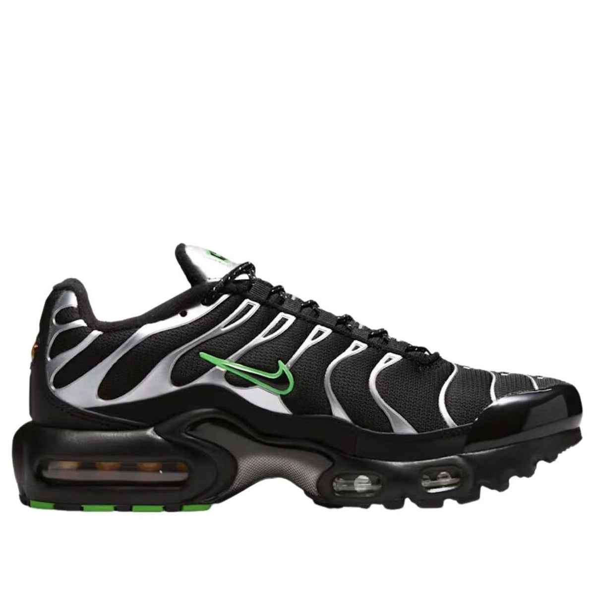 Nike Air Max Plus Black Green Strike Metallic Silver (GS)