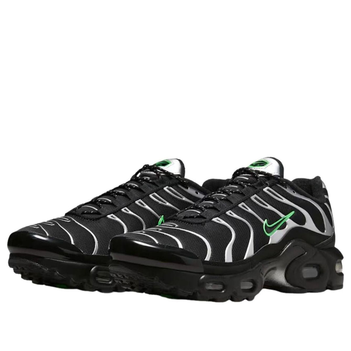 Nike Air Max Plus Black Green Strike Metallic Silver (GS)