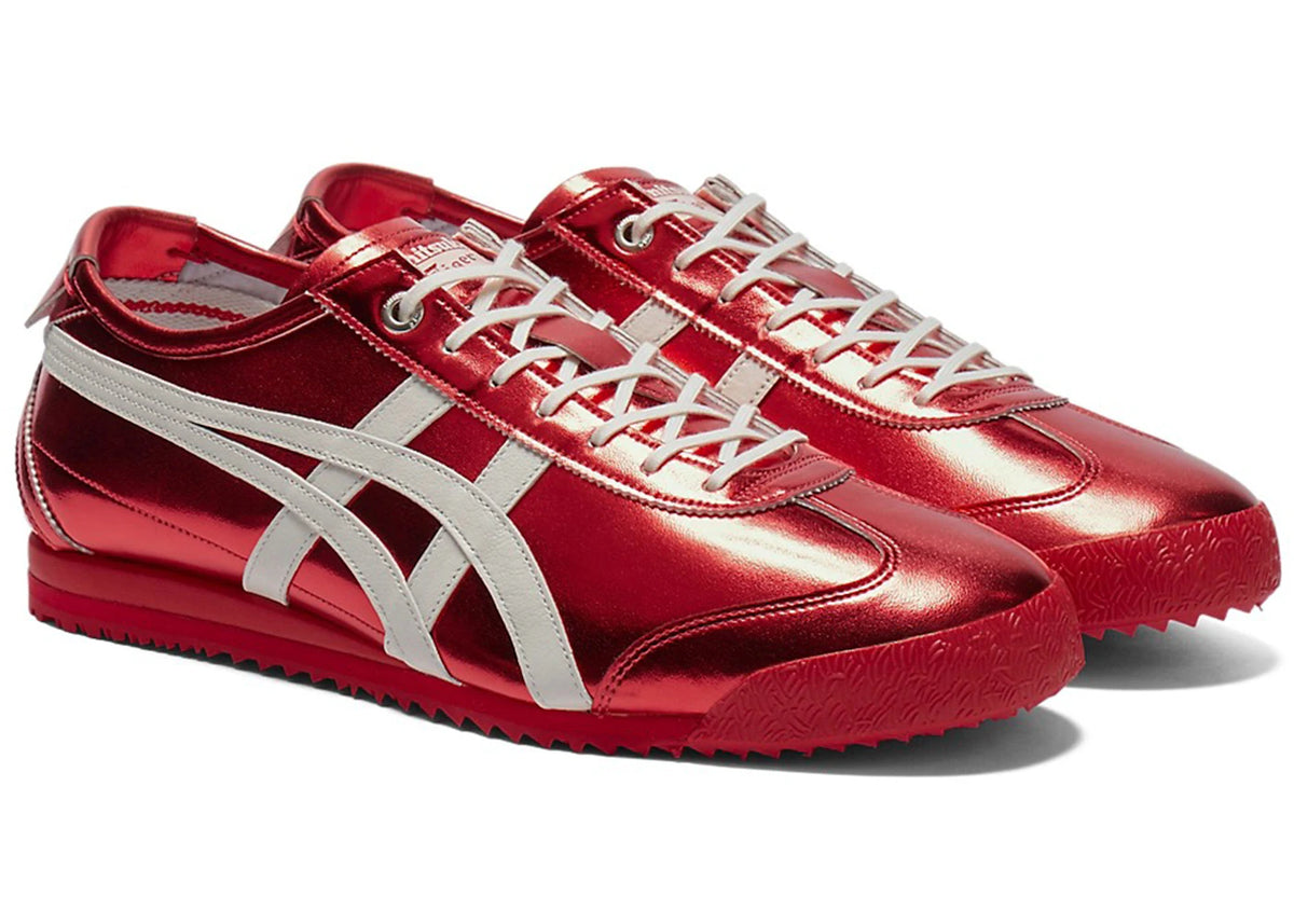 Onitsuka Tiger Mexico 66 SD Metallic Series, paar samen, rode glanzende upper met witte signatuur-strepen