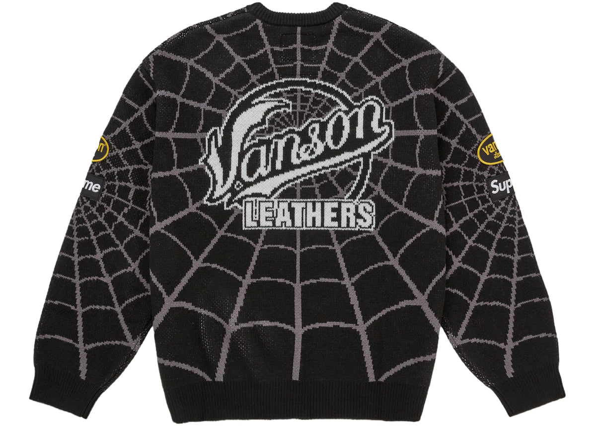 Supreme Vanson Leathers Spider-Man Sweater Black