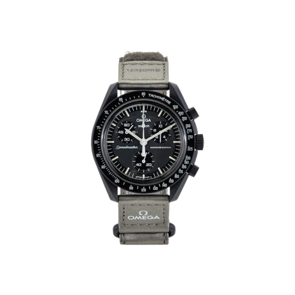 Pay tribute to the closest planet to the sun with the The Swatch x Omega Bioceramic Moonswatch Mission to Mercury (SO33A100). The Swatch x Omega Bioceramic Moonswatch Mission to Mercury (SO33A100) is one of 11 silhouettes released by the collaboration between Swatch and Omega, offering a unique take on the Omega Speedmaster. The Swatch x Omega Mission to Mercury (SO33A100) features both the Omega and Swatch logos on the "Moonswatch," with a velcro strap. The watch features all white hands and tachymeter sca