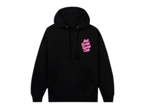 Anti Social Social Club Timeless Hoodie Black, vooraanzicht met zwart katoen en roze logo op de borst