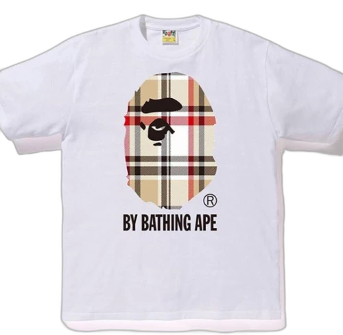 BAPE A Bathing Ape Check by Bathing Tee White/Beige