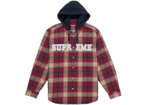 Supreme Applique Hooded Flannel Shirt Red