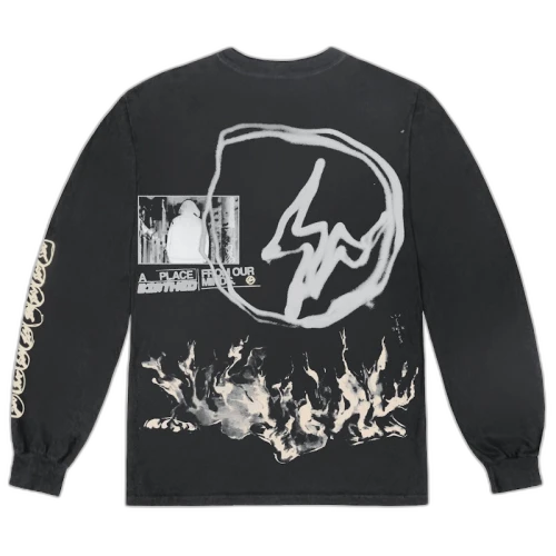 Travis Scott Cactus Jack For Fragment Logo L/S T-shirt Washed Black