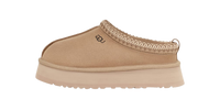 UGG Tazz Slipper Mustard Seed, zijaanzicht met beige suède bovenwerk en dik gevoerde zool
